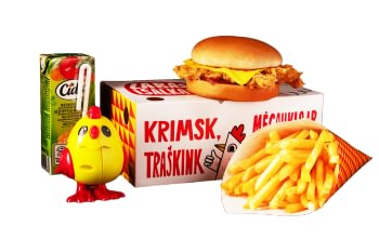 Vaikiškas kompleksas su traškiu vištienos mėsainiu