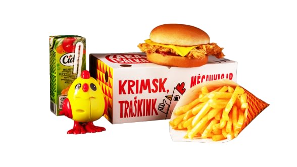 Vaikiškas kompleksas su traškiu vištienos mėsainiu